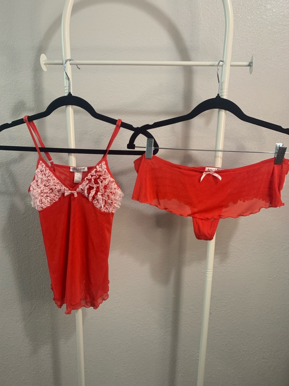 Honeydew Intimates Red Lace-Trim Chemise & Cheeky Pant Set